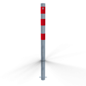 Barrier posts | as e-charging post protection |  76 mm | hot-dip galvanized with 3 red reflective strips foil type RA1/A | for casting in concrete